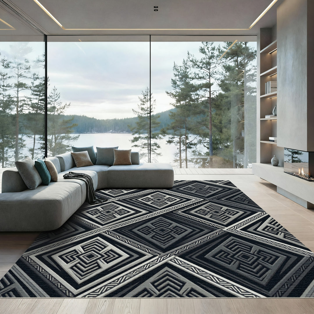 Chic Gray Geometric Diamond Rug