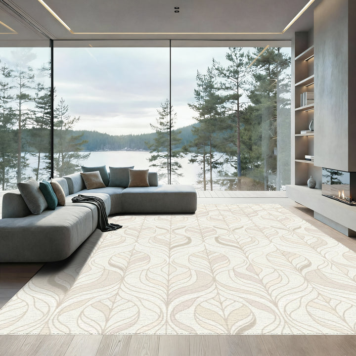Pale Beige Feathered Art Deco Rug