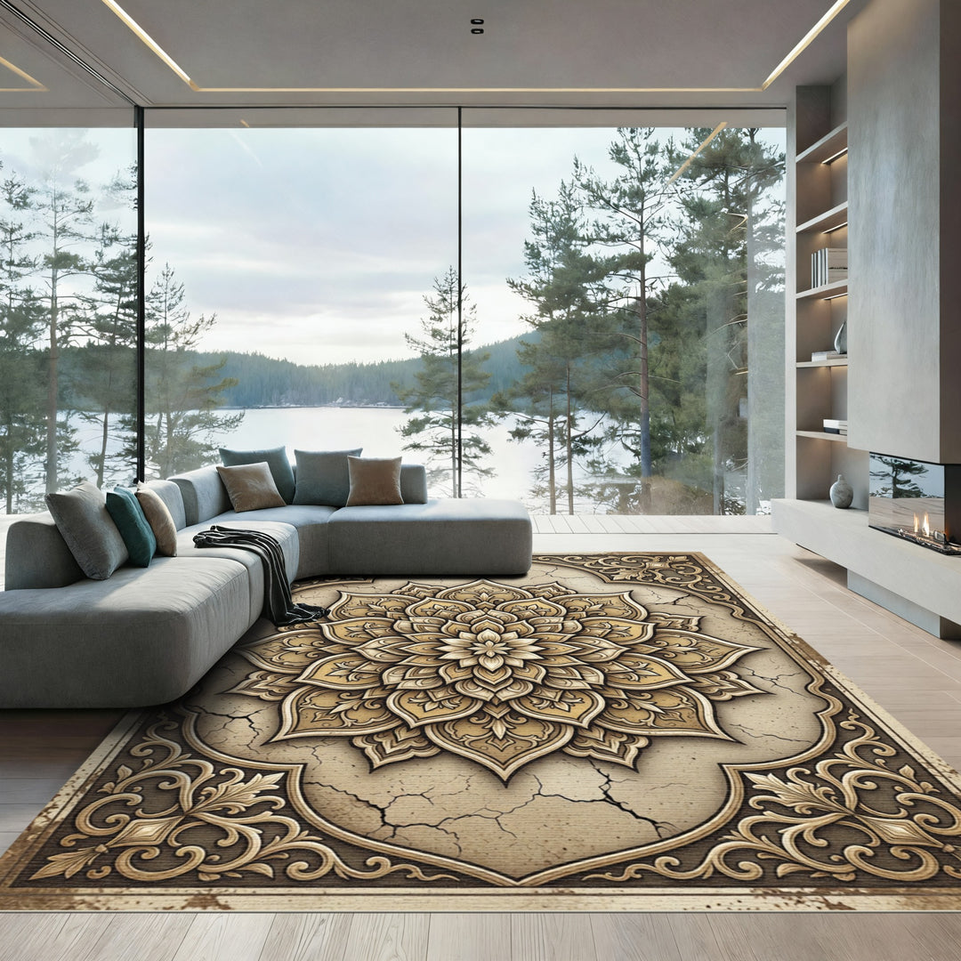 Golden Mandala Arched Medallion Rug
