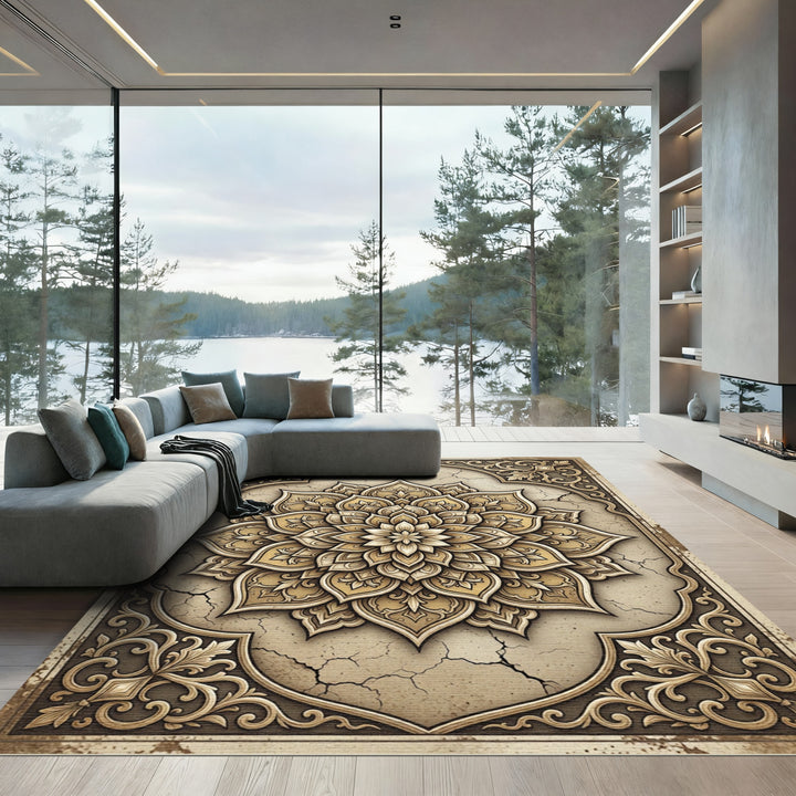 Golden Mandala Arched Medallion Rug