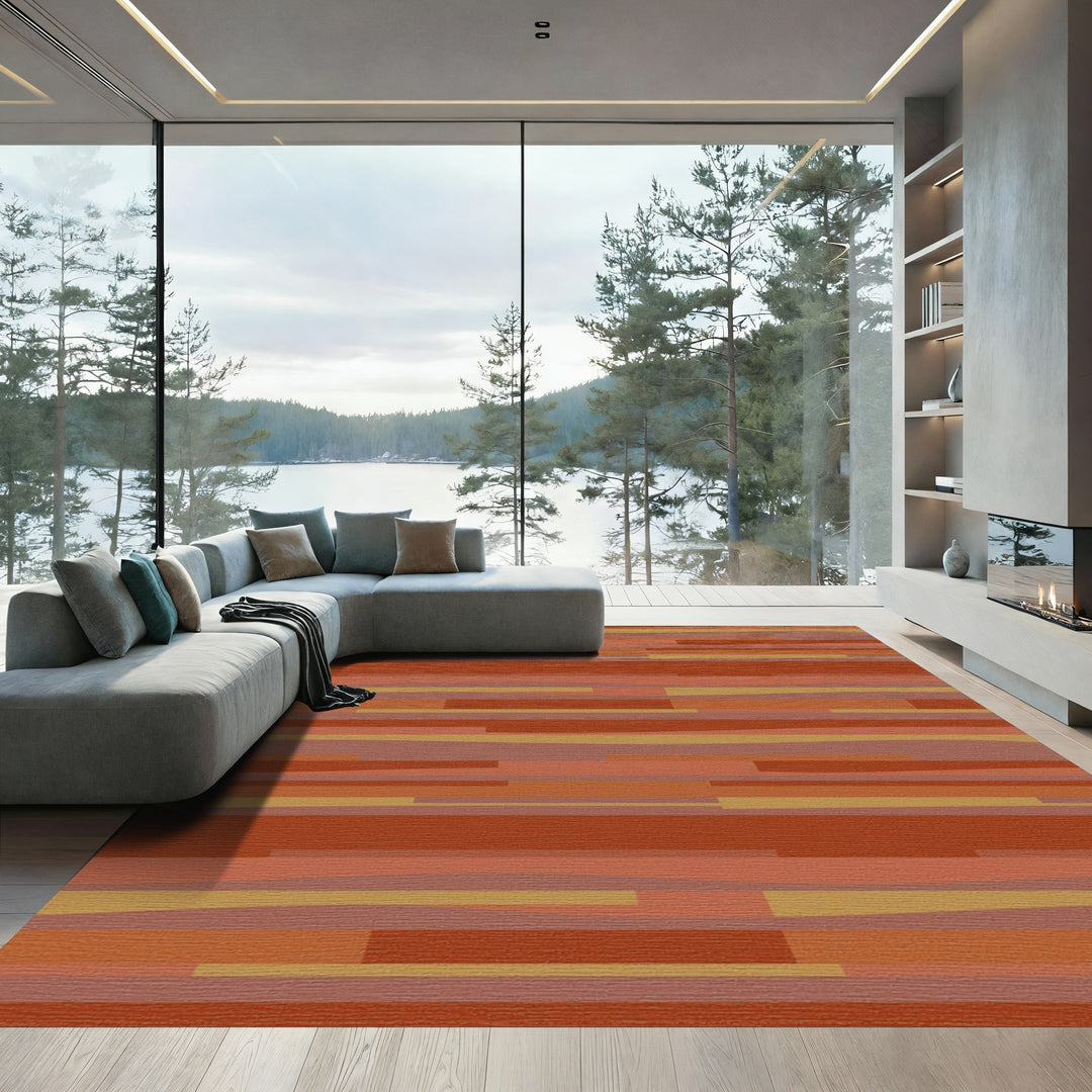 Earthy Terracotta Stripe Abstract Rug