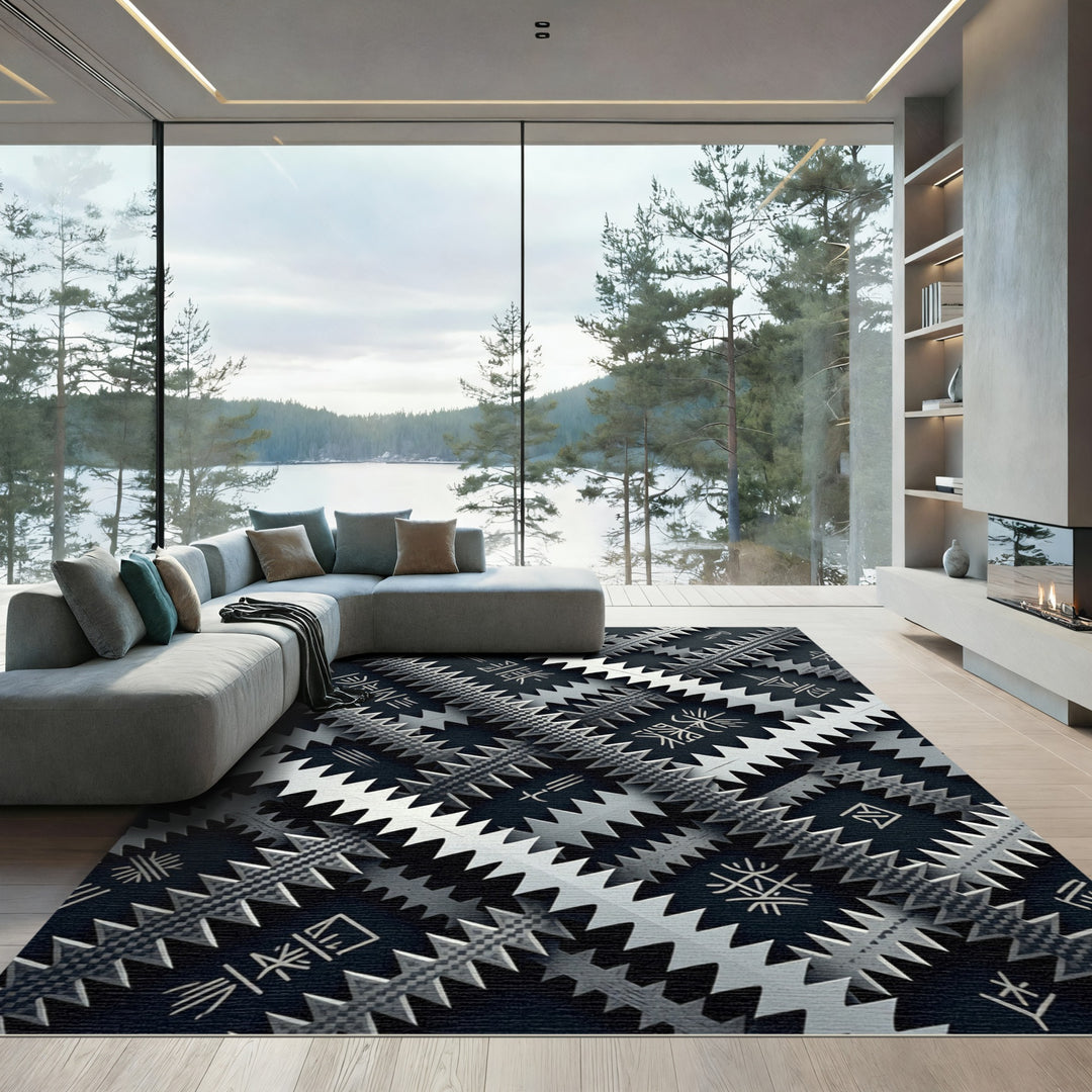 Abstract Tribal Zigzag Geometric Rug