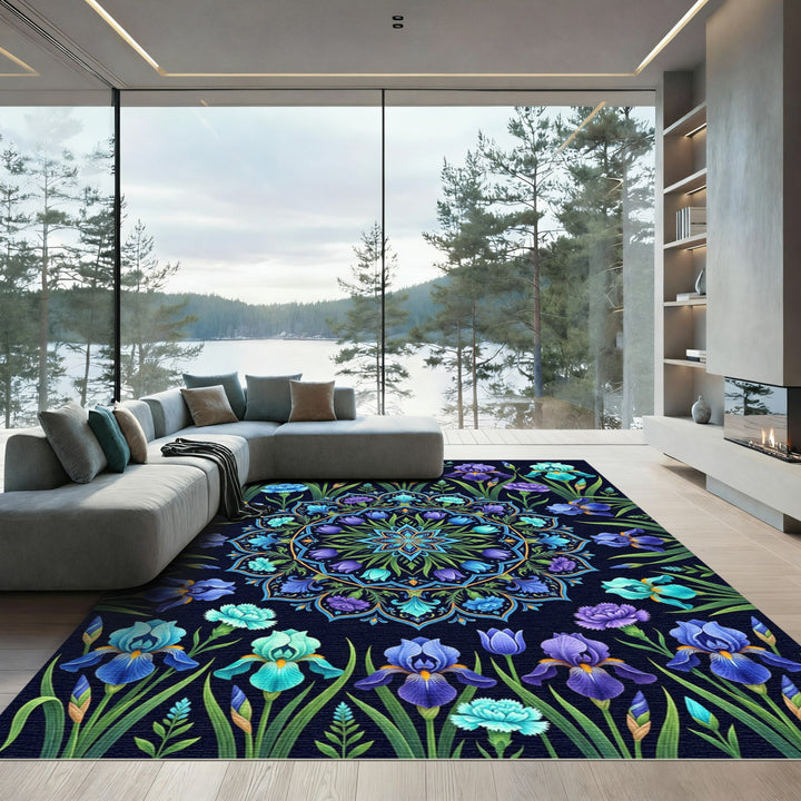 Vibrant Iris Blossom Mandalas Rug