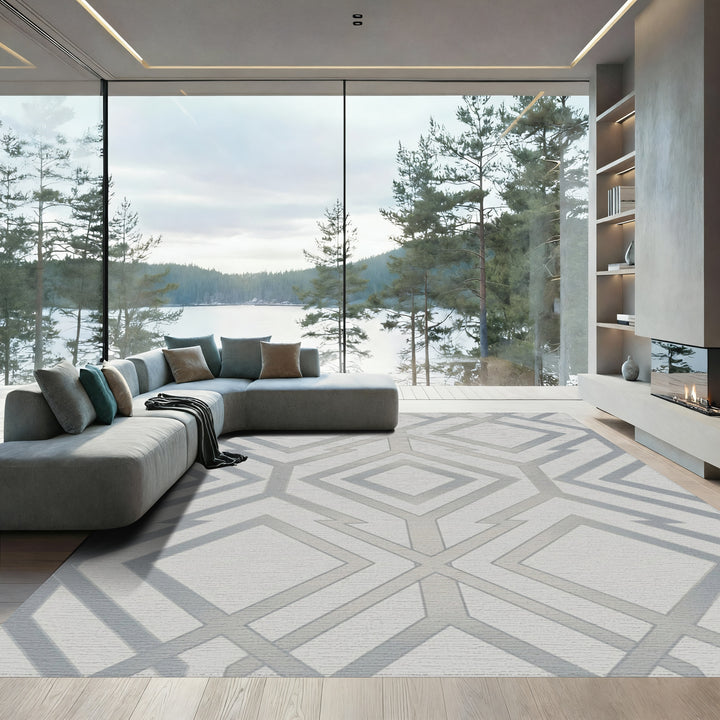 Pale Gray Geometric Art Deco Rug