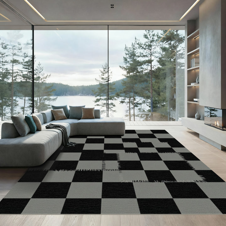 Classic Chessboard Patchwork Rug