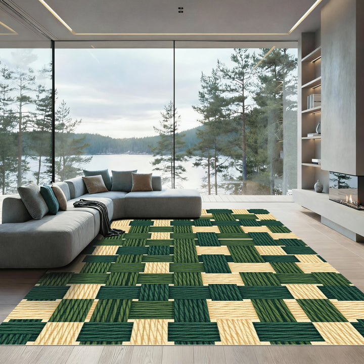 Green And Beige Woven Texture Rug
