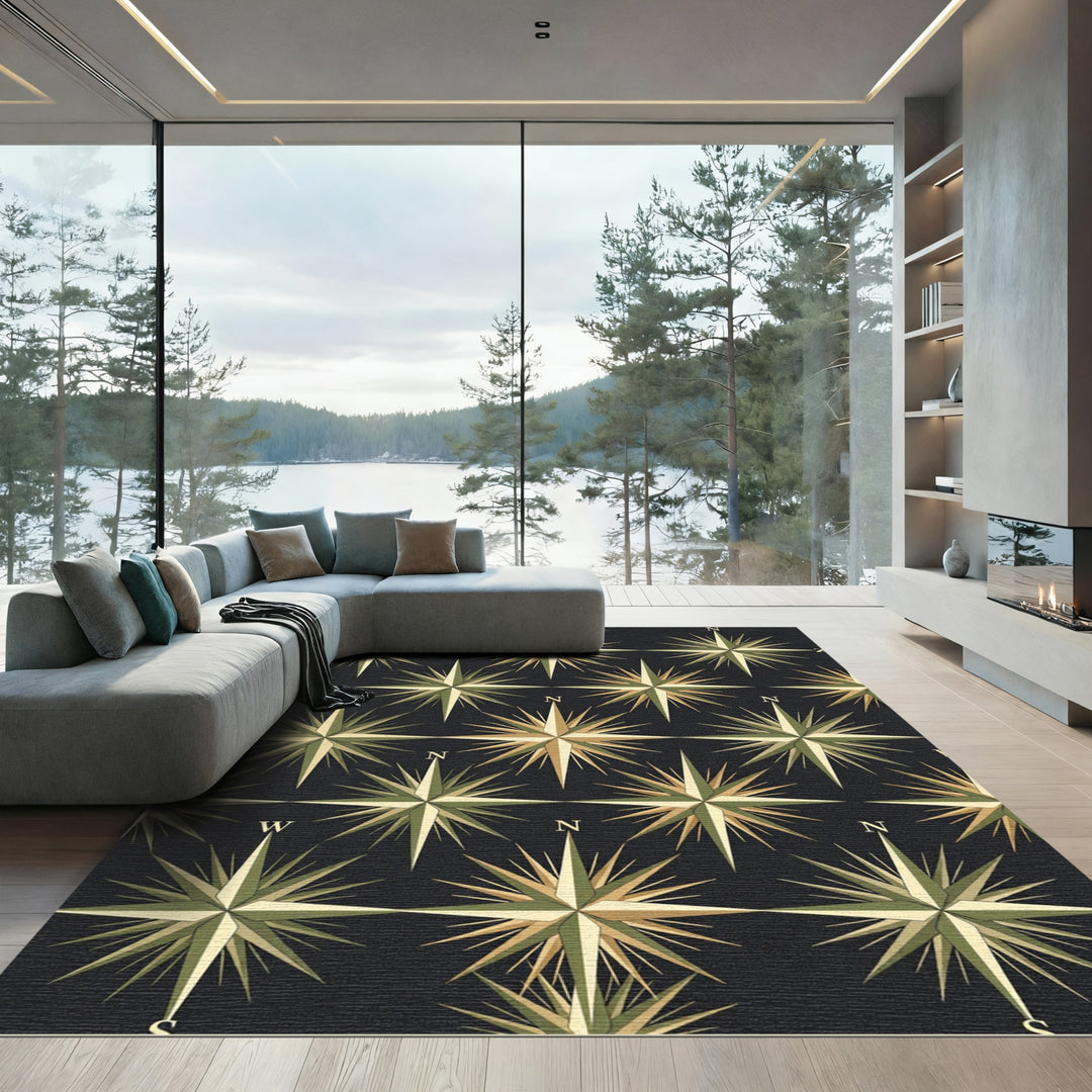 Olive Gold Compass Rose Repetition Rug
