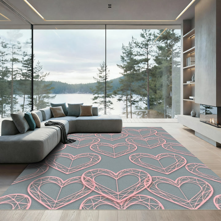 Faceted Pink Heart Love Rug