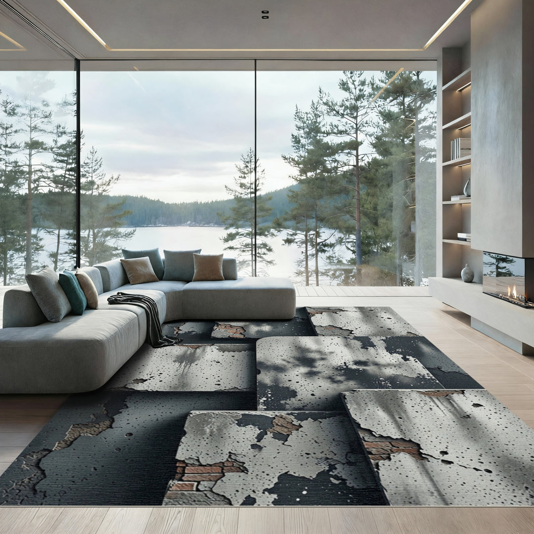 Cracked Concrete Abstract Texture Rug
