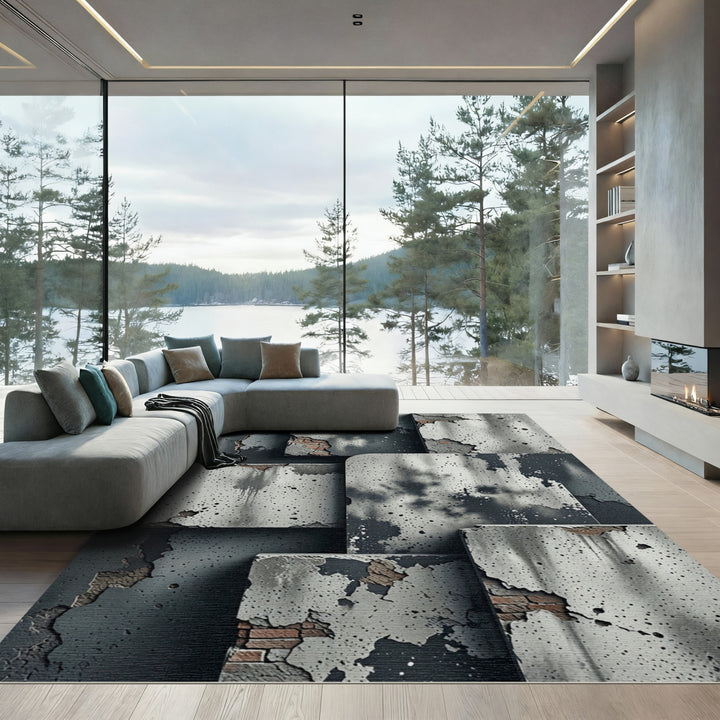 Cracked Concrete Abstract Texture Rug