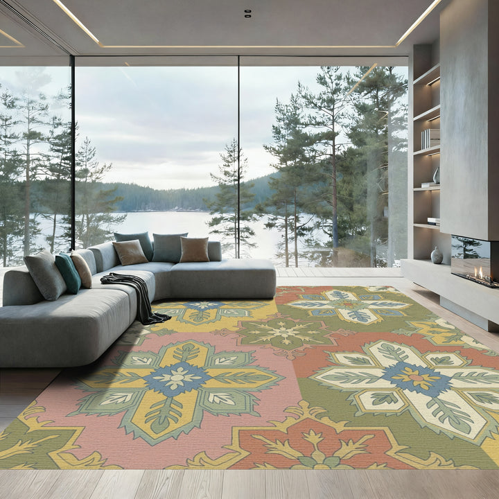 Vintage Geometric Floral Tile Rug