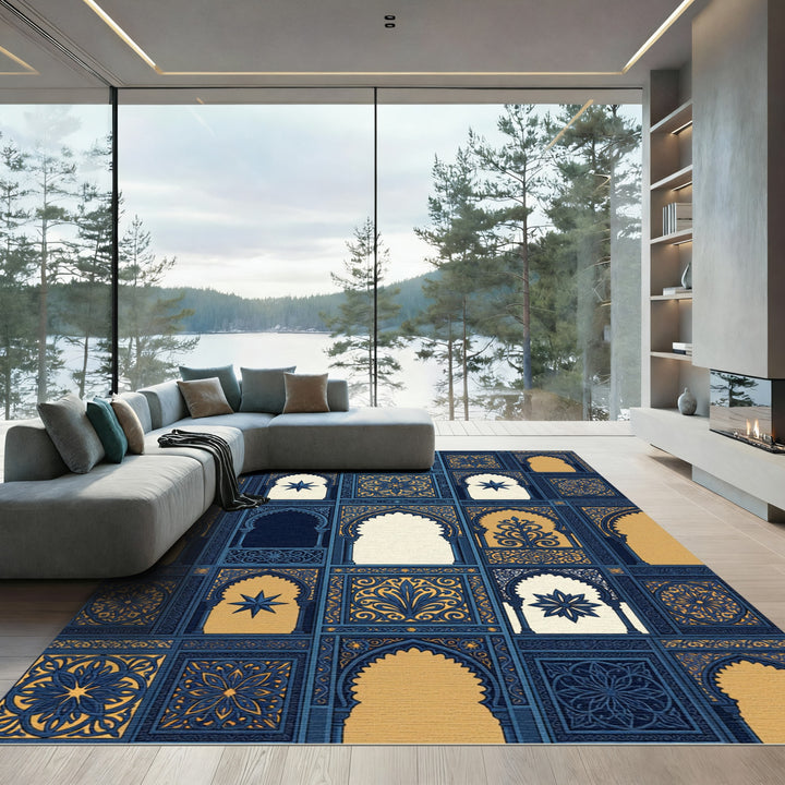 Cobalt Golden Arch Medallion Rug