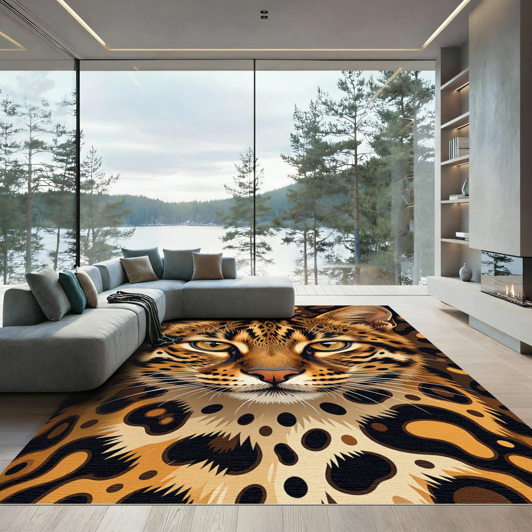 Fierce Leopard Face Jungle Rug
