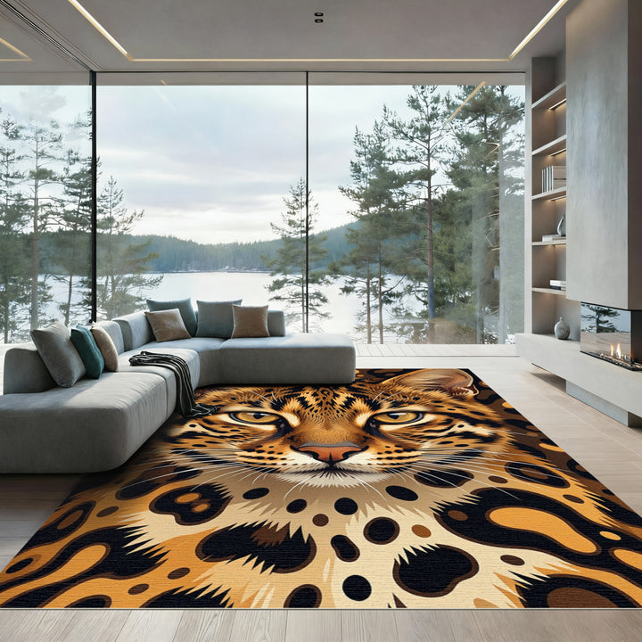 Fierce Leopard Face Jungle Rug