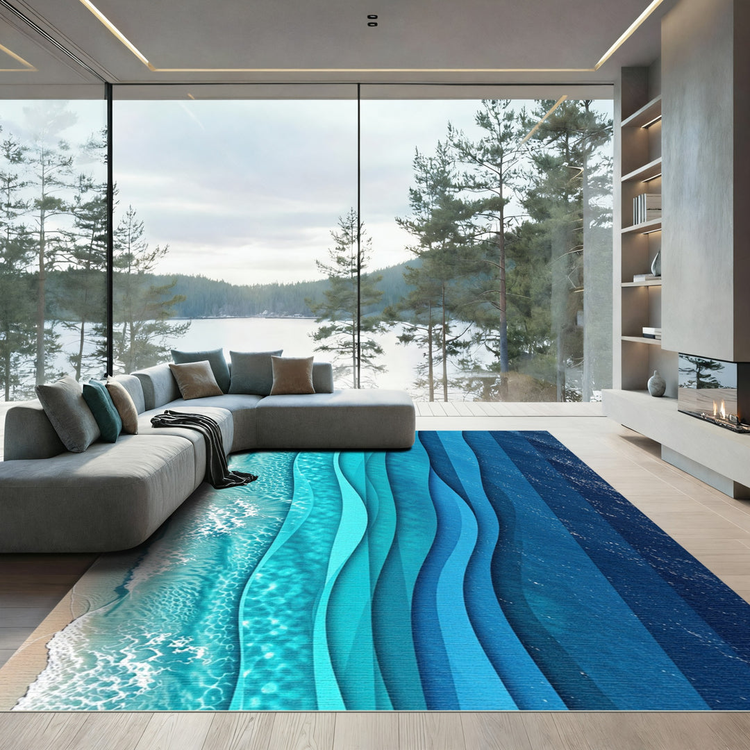 Oceanic Waves Striped Gradient Rug