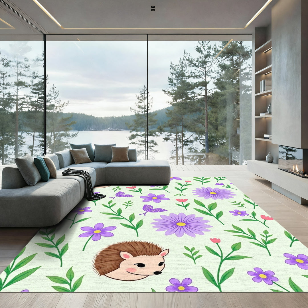 Charming Purple Floral Hedgehog Garden Rug