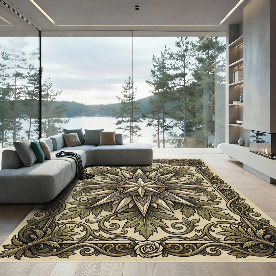 Ornate Golden Starburst Foliage Rug
