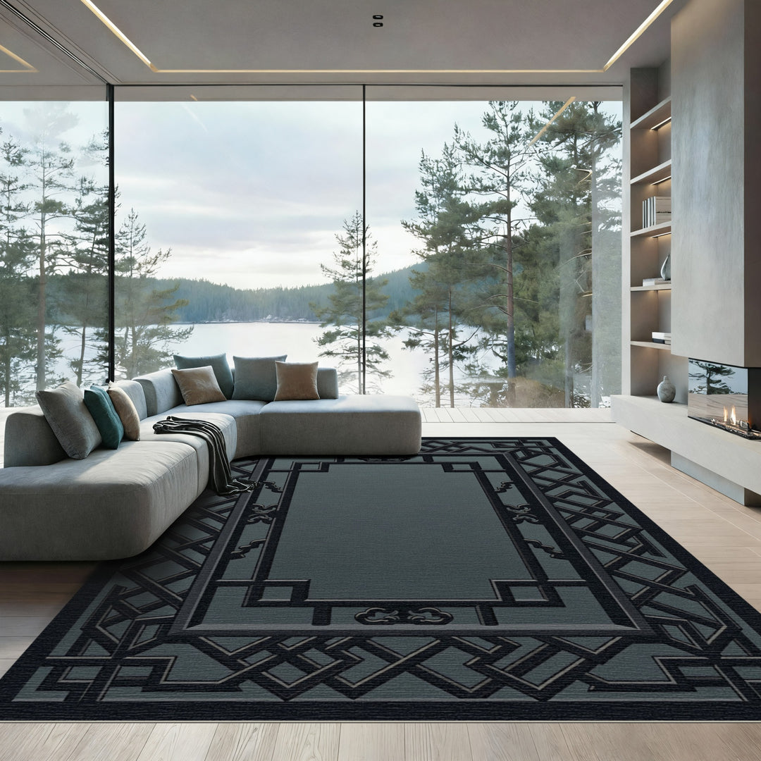 Dark Gray Lattice Zen Rectangle Rug