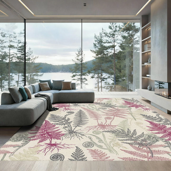 Vintage Berry Fern Botanical Illustration Rug