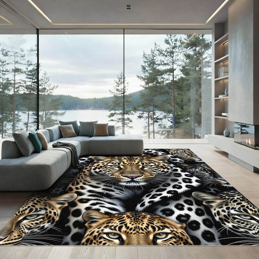 Leopard Face Collage Rug