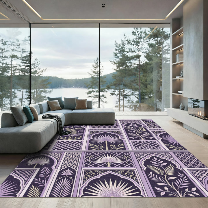 Art Deco Purple Palm Arch Tapestry Rug