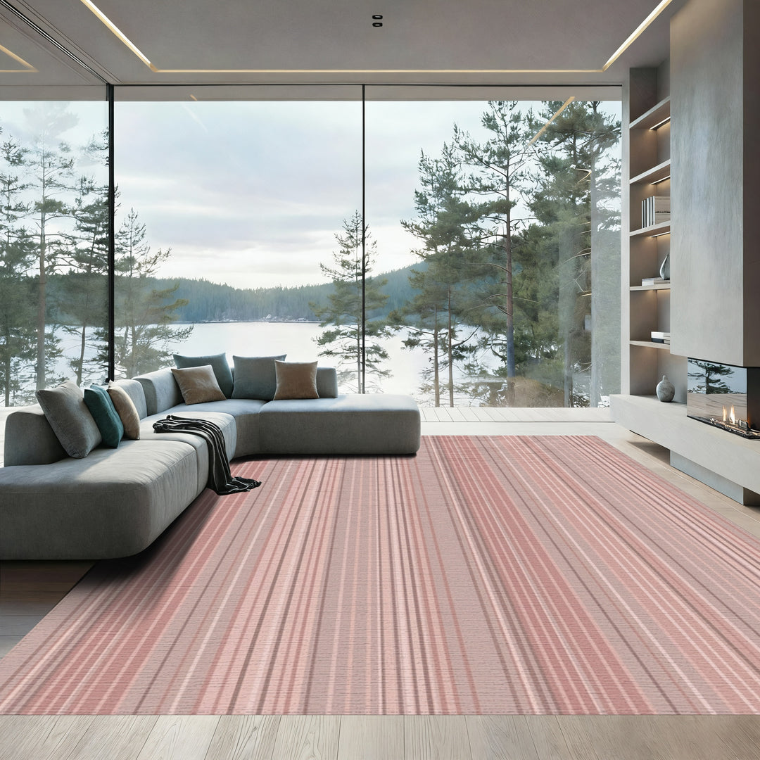 Soft Blush Stripe Textured Rug
