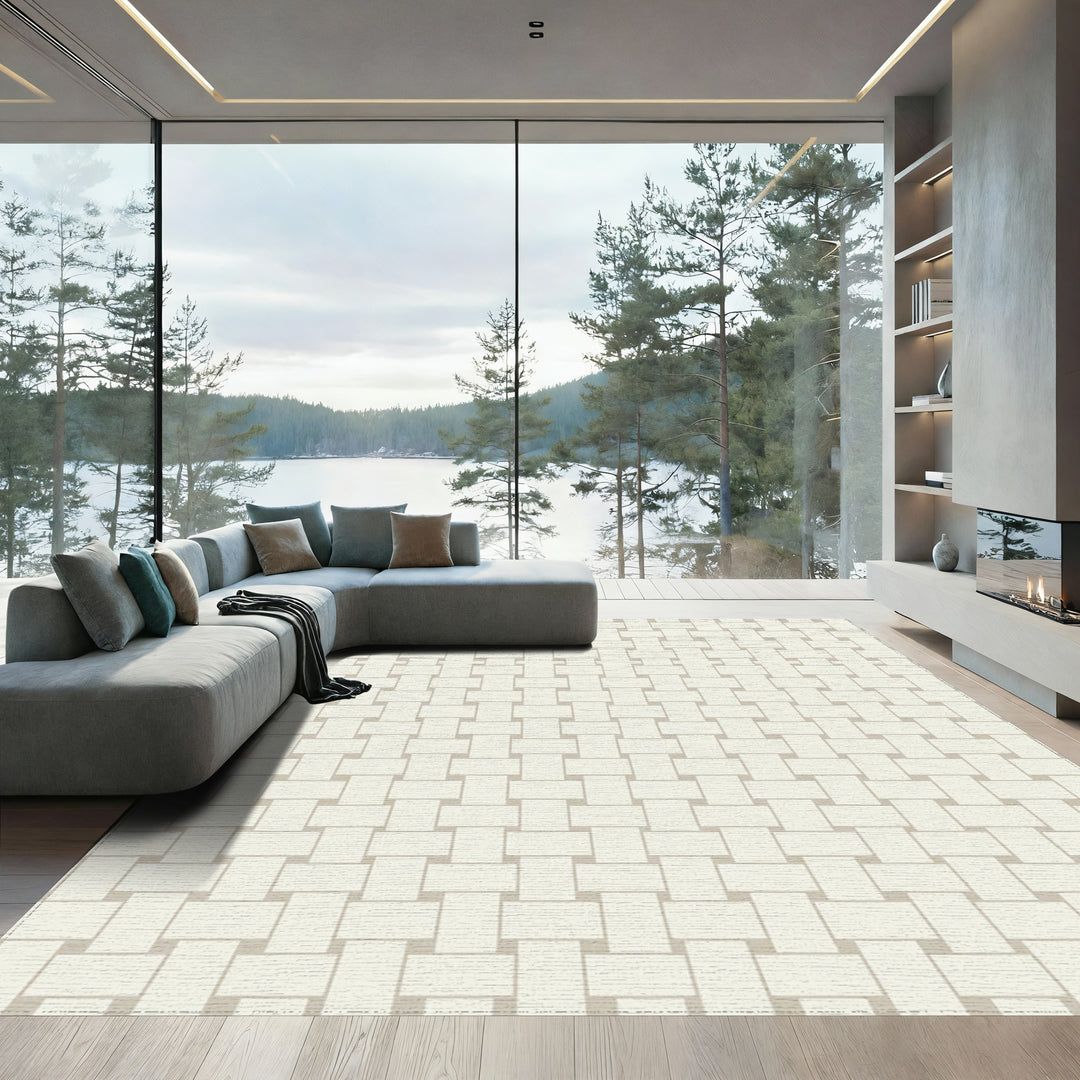 Cream Woven Texture Geometric Rug