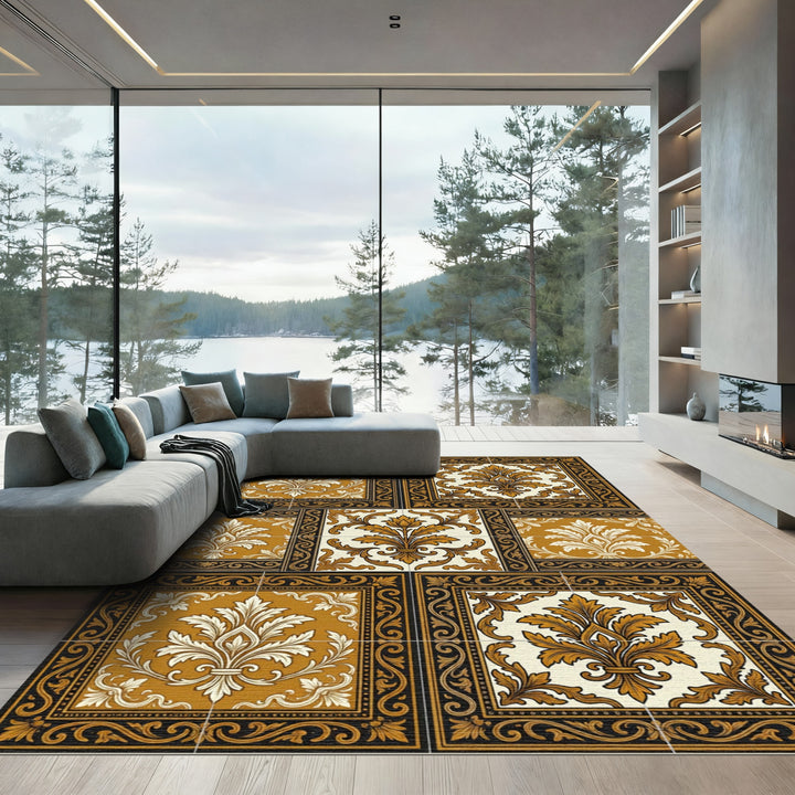 Vintage Gold Leaf Scrollwork Medallion Rug
