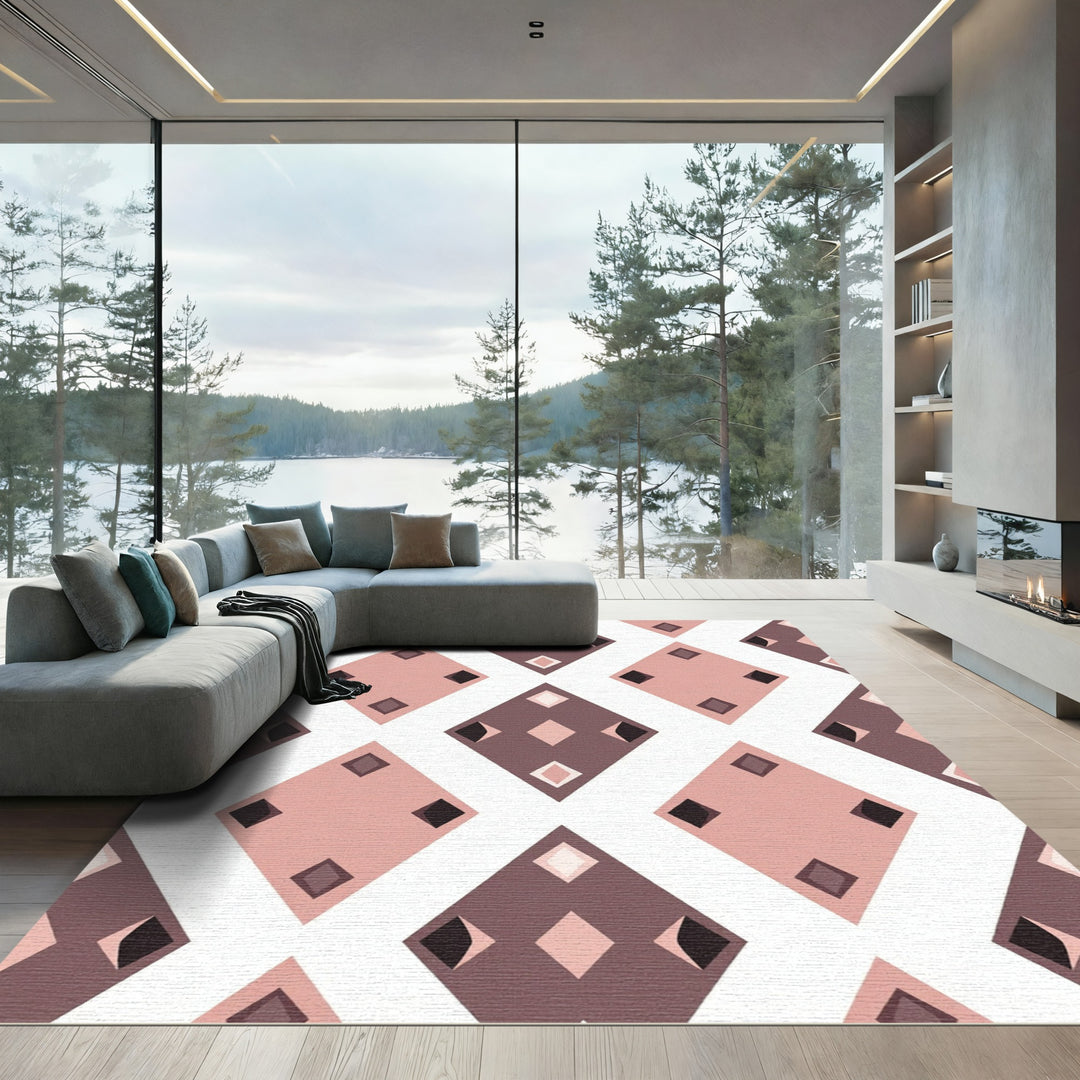 Dusty Rose Geometric Diamond Collection Rug