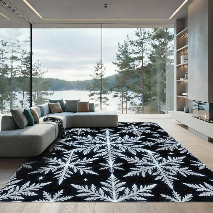 Winter White Snowflake Overlay Rug