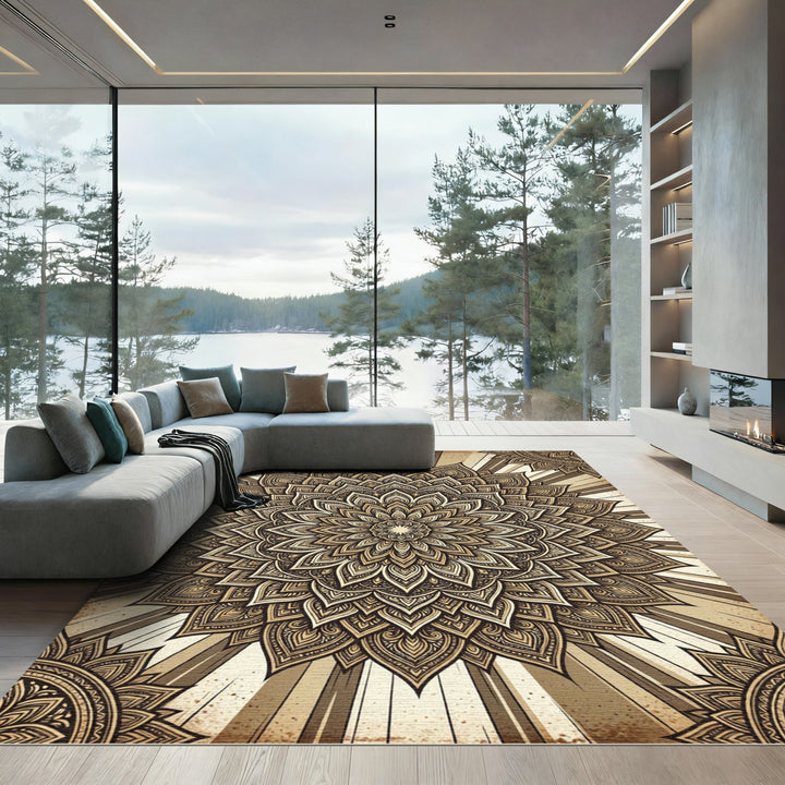 Golden Mandala Sunburst Rug
