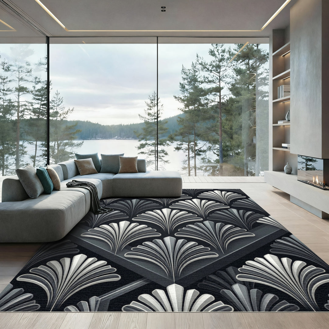 Art Deco Black Fan Area Rug