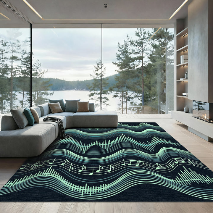 Aqua Waves And Musical Notes Rug
