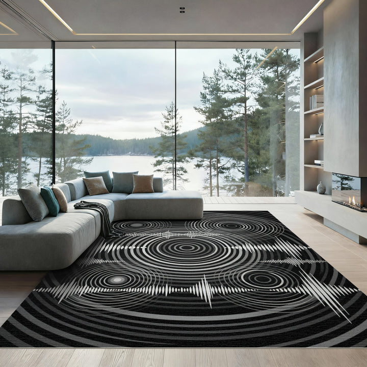 Abstract Sound Wave Circles Rug