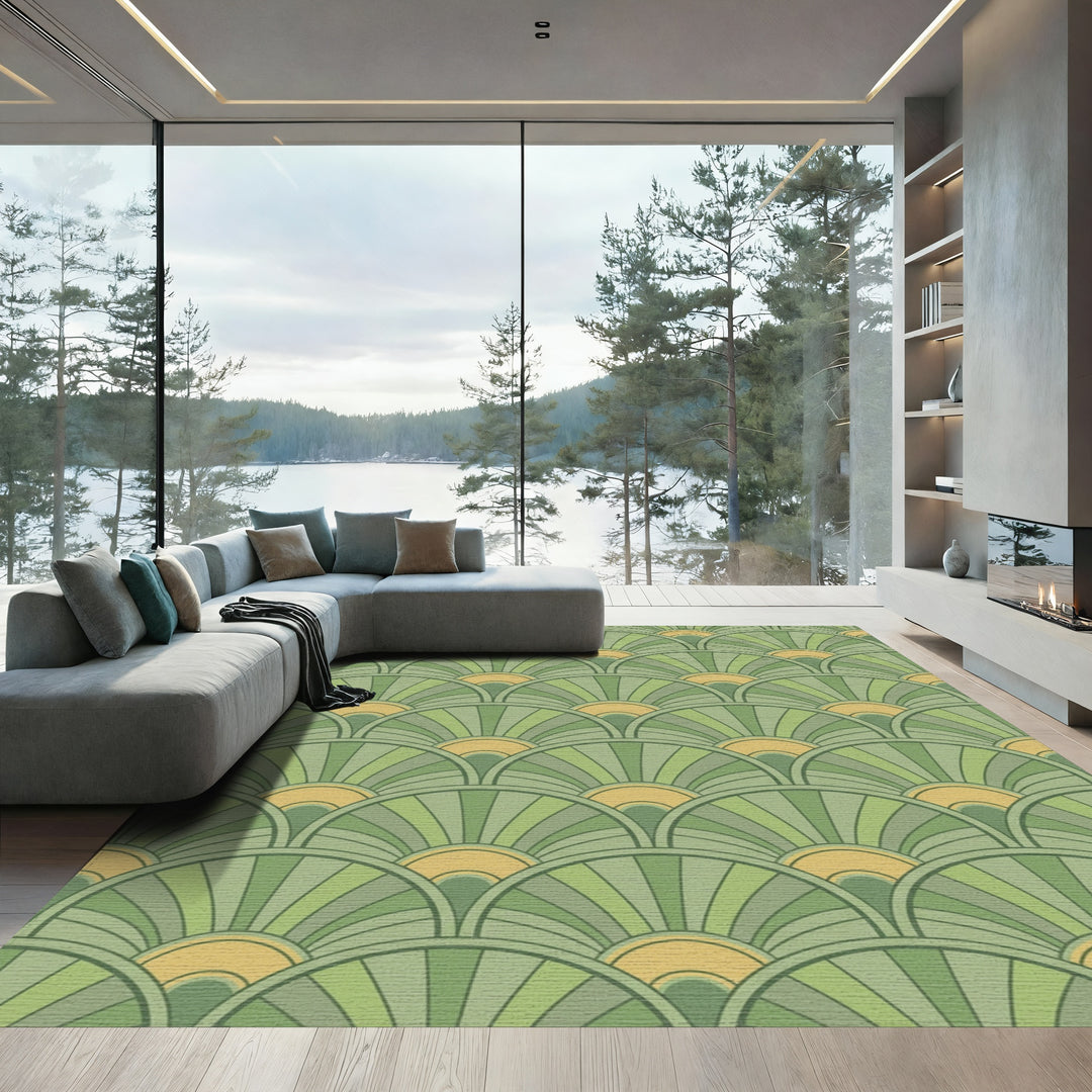 Verdant Green Fanburst Repeat Rug