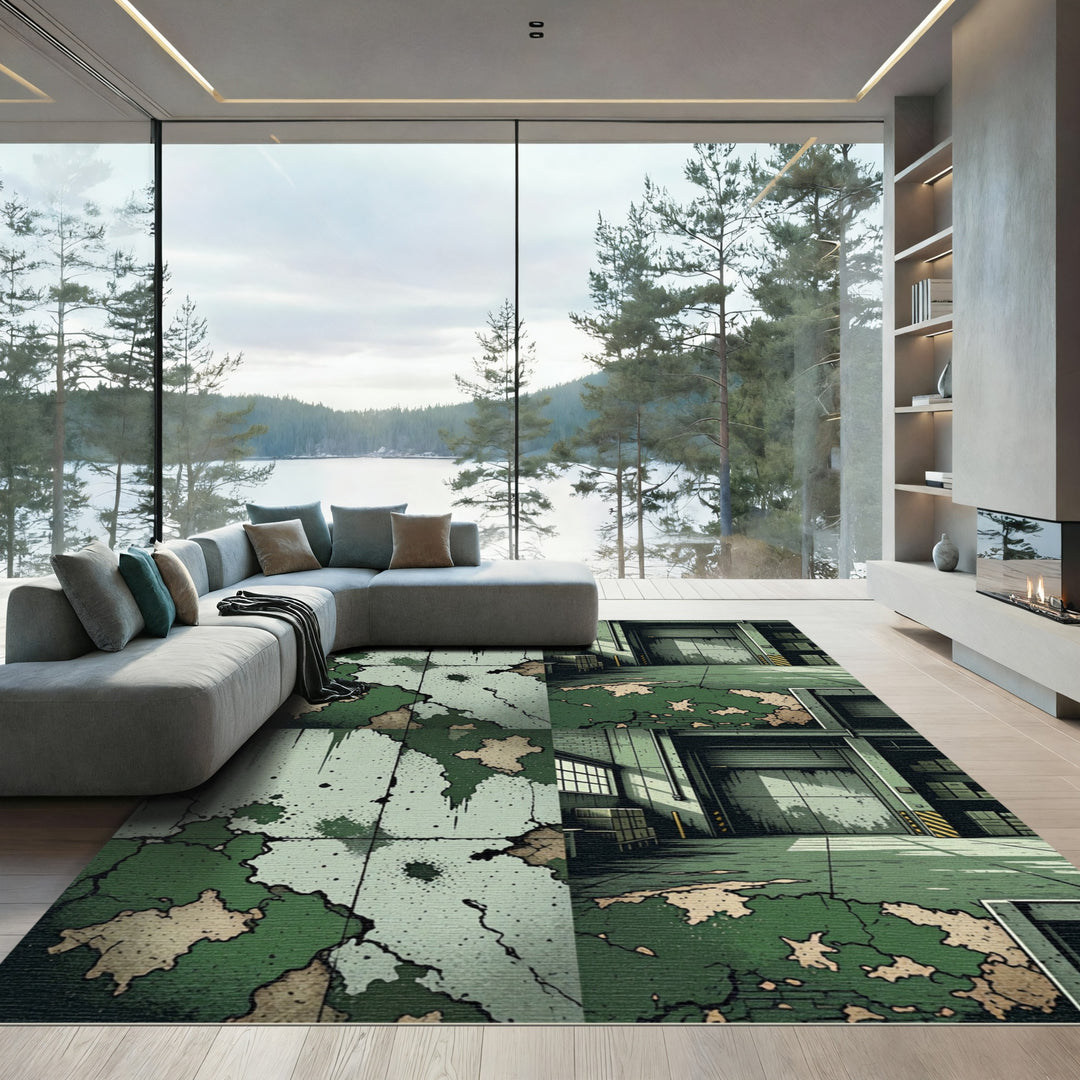 Grungy Green Camouflage Grunge Texture Rug