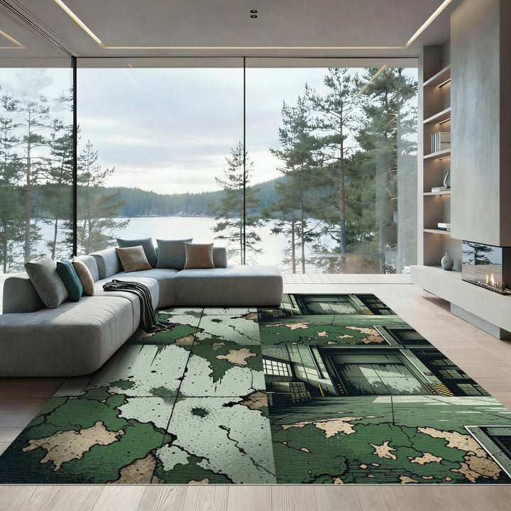 Grungy Green Camouflage Grunge Texture Rug