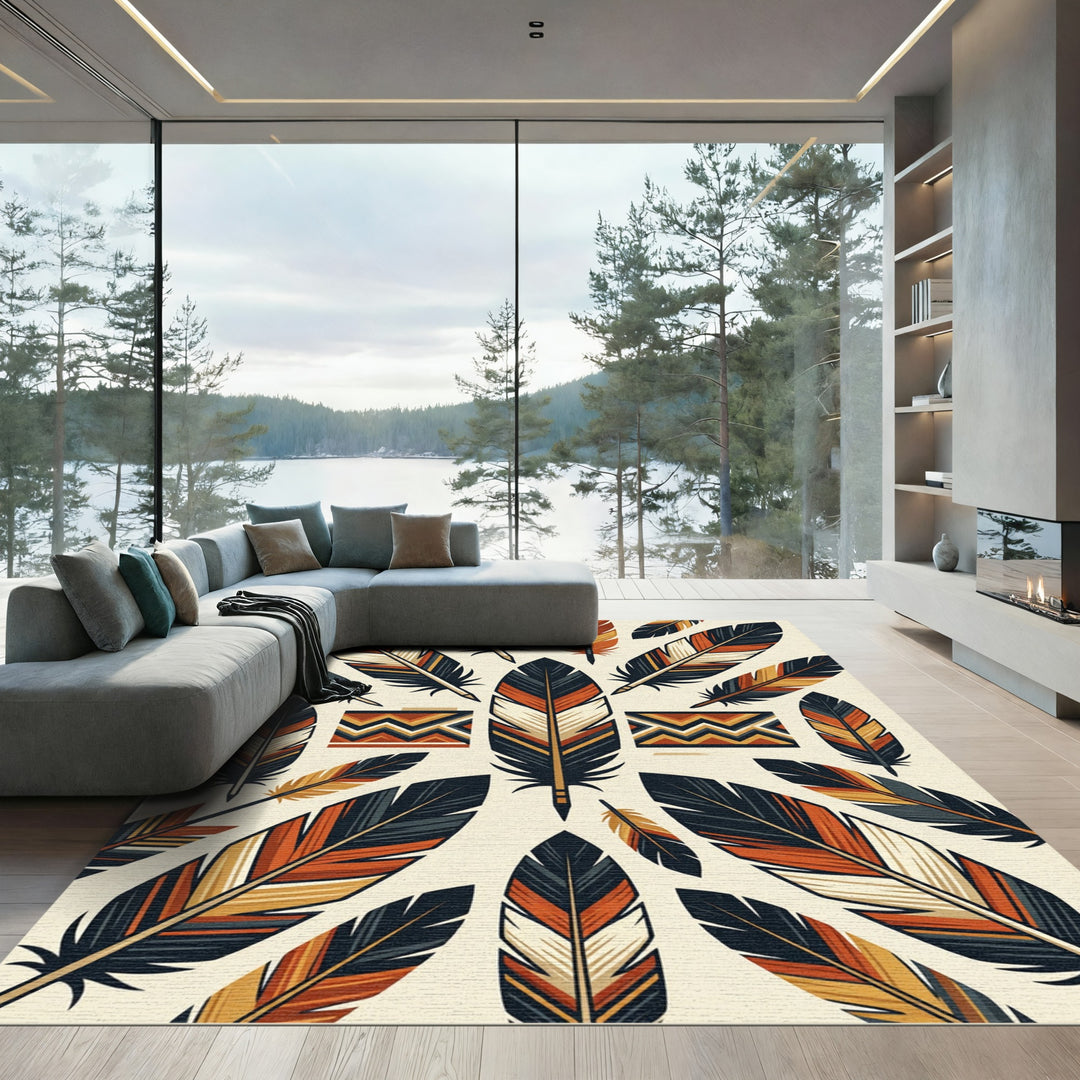 Tribal Feather Art Rug