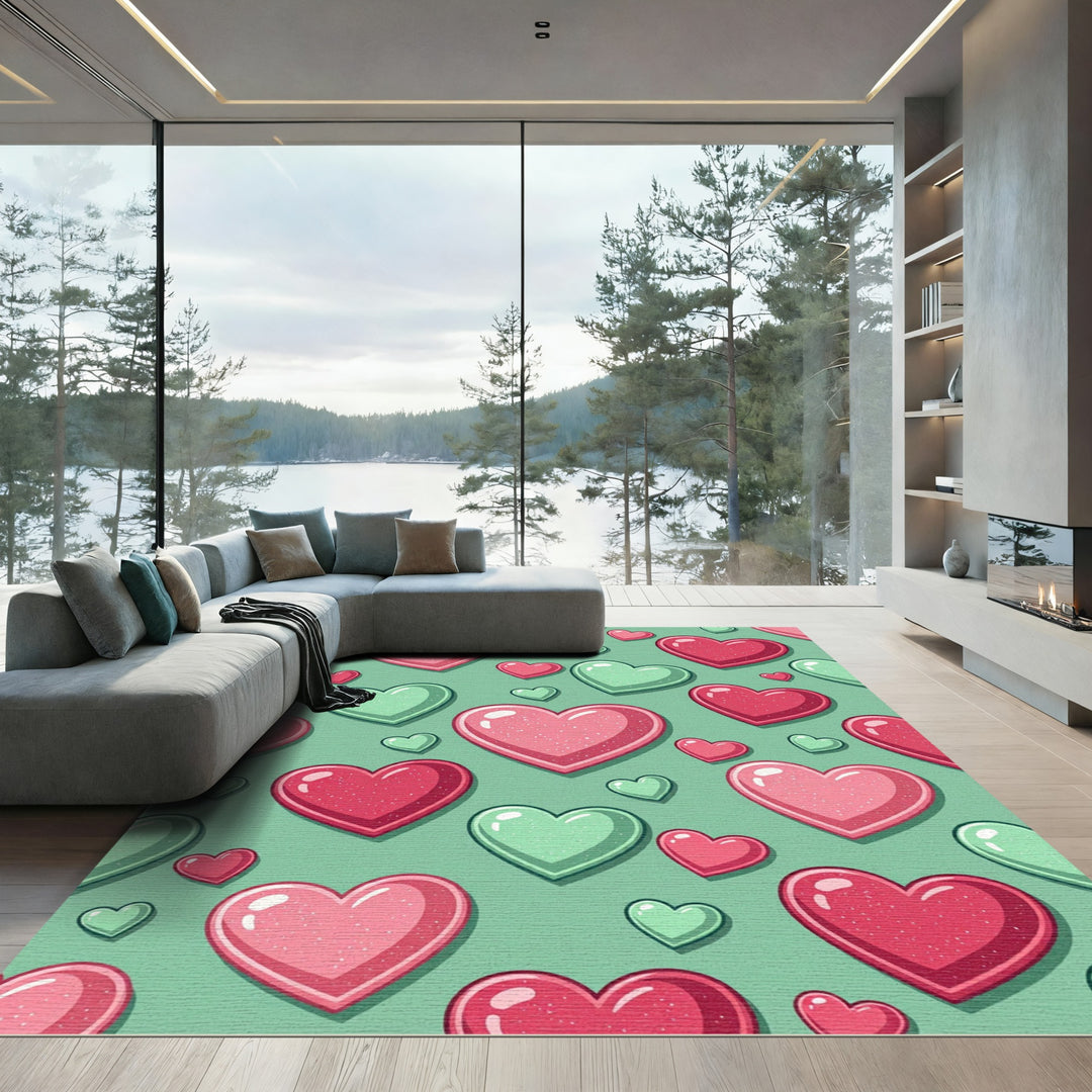 Cute Pink Mint Heart Collection Rug