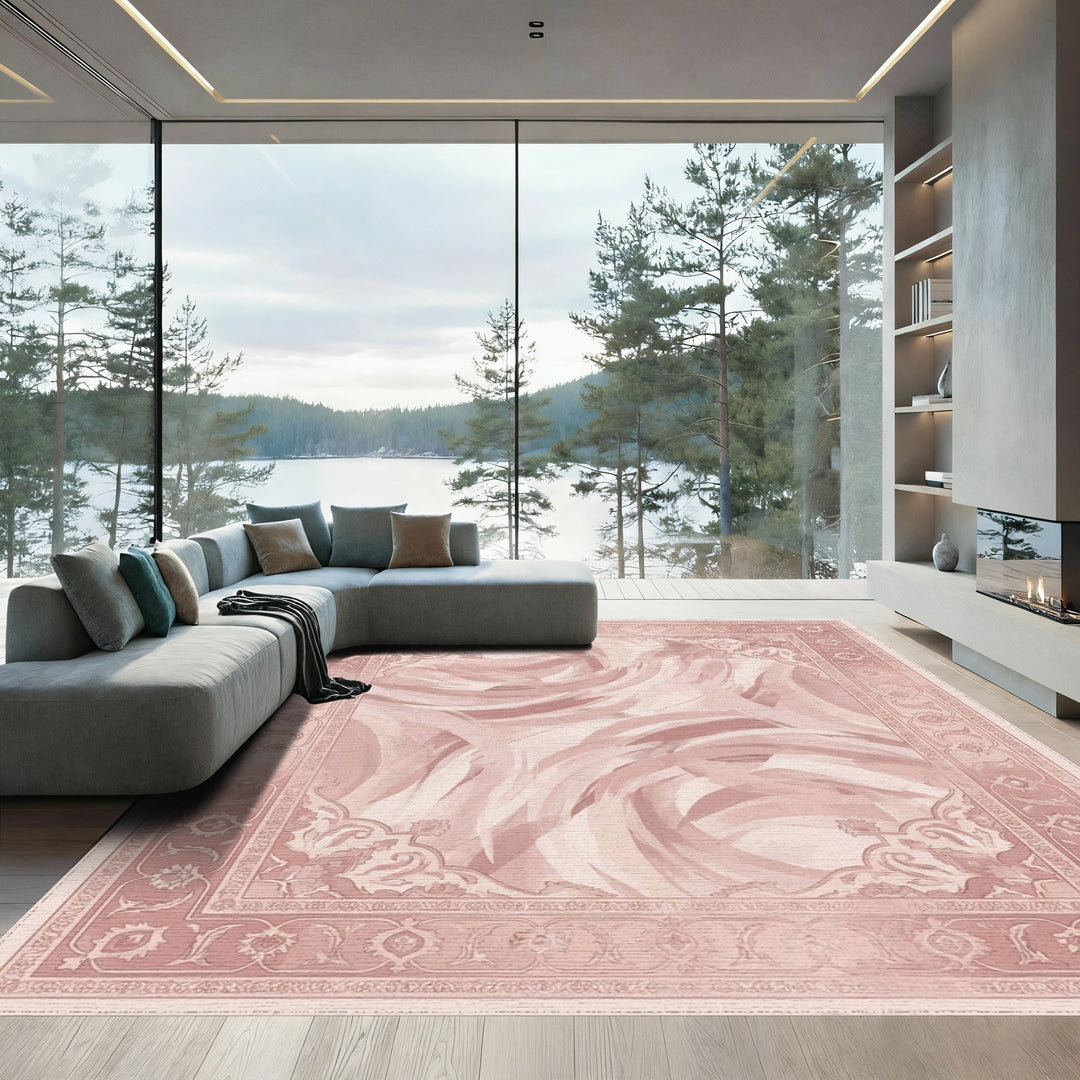 Rose Swirl Borders Abstract Rug