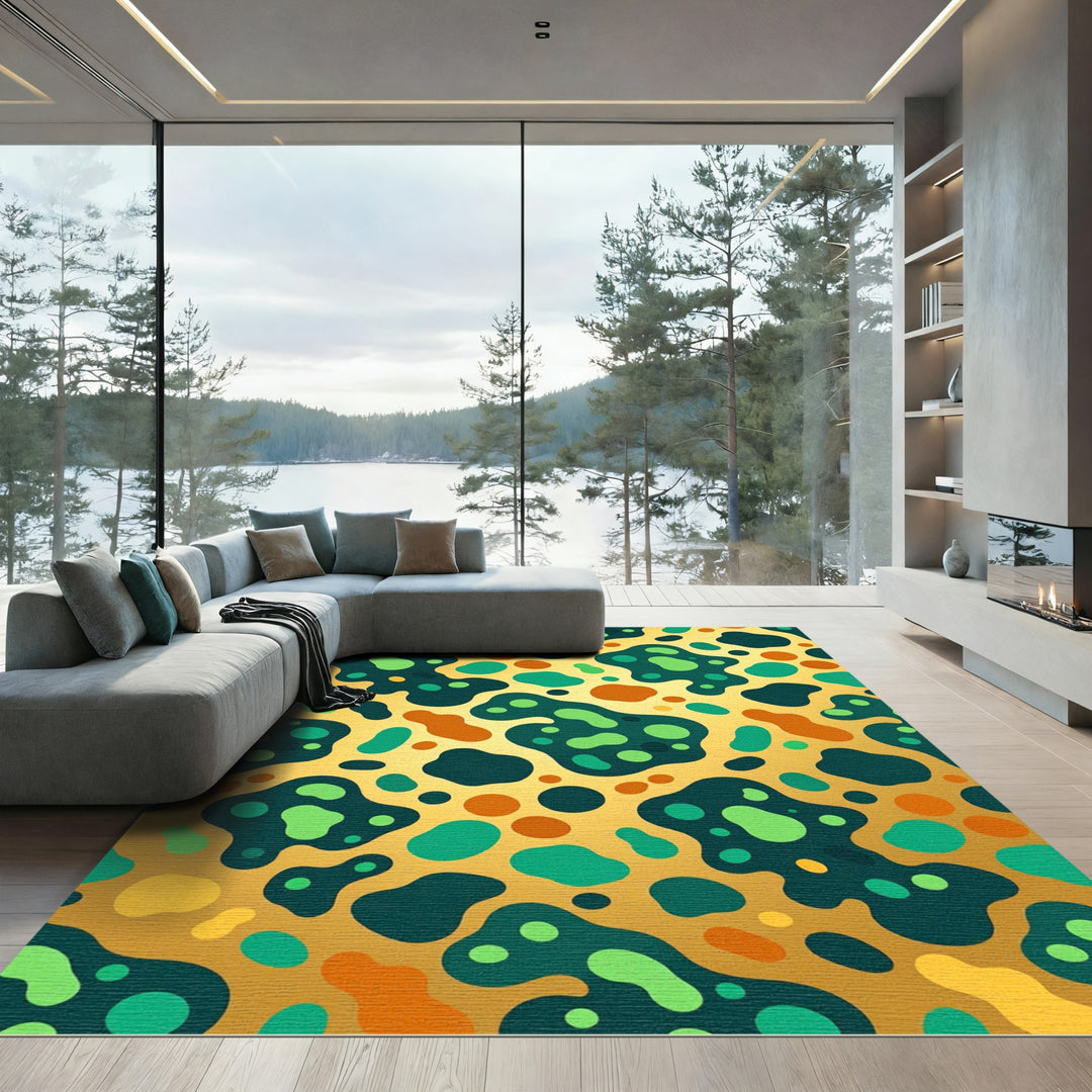 Abstract Teal Orange Gold Blob Rug