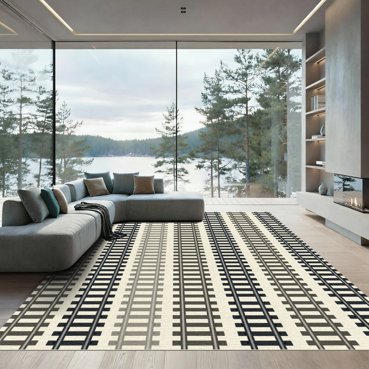 Linear Train Track Motif Rug