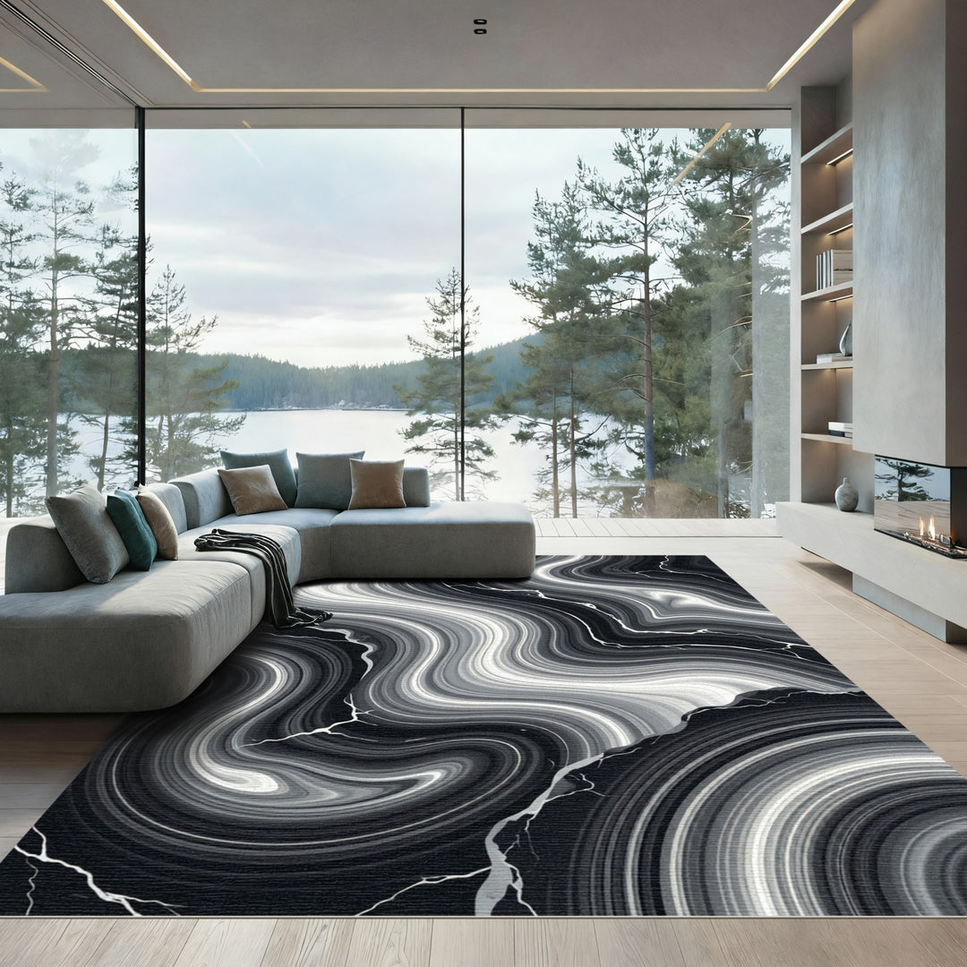 Monochromatic Swirl Agate Veins Rug
