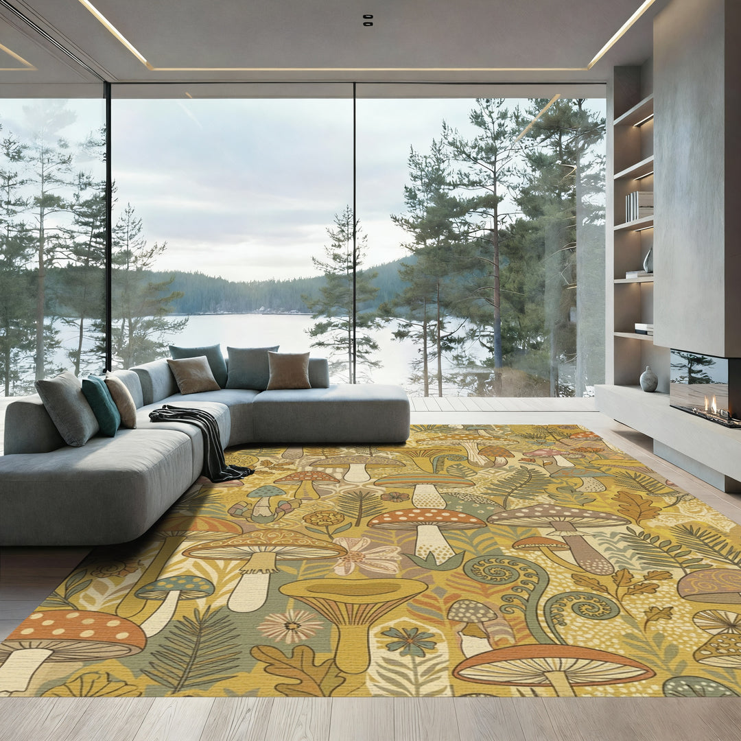 Whimsical Earthy Mushroom Forest Rug