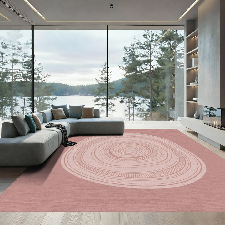 Terracotta Concentric Circles Abstract Rug