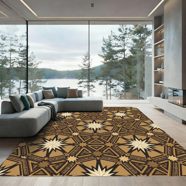 Golden Starburst Geometric Medallion Rug