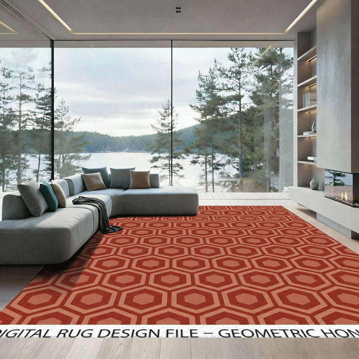 Terracotta Red Hexagon Geometric Rug