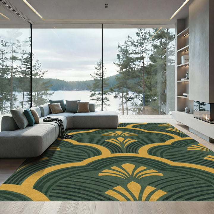 Emerald Gold Fan Scallop Rug