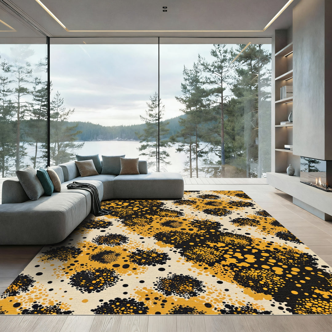 Yellow Black Speckled Abstract Rug