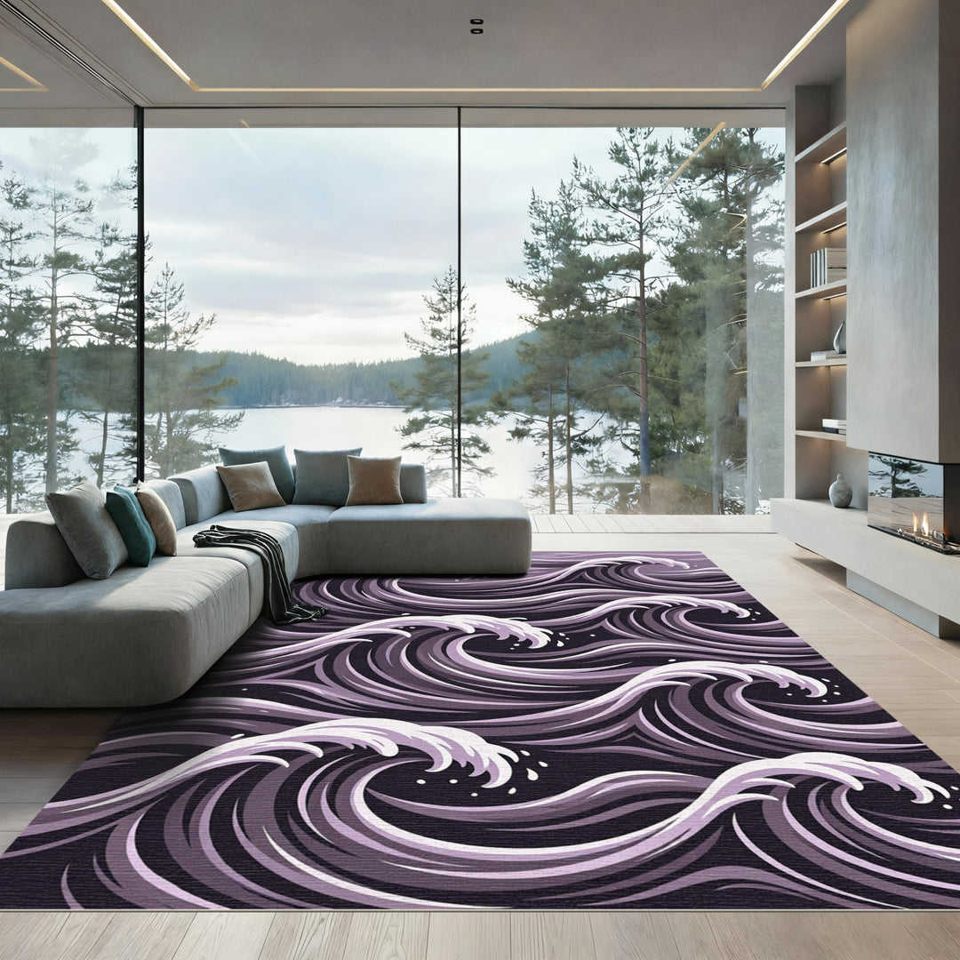 Enchanting Purple Wave Ocean Scene Rug